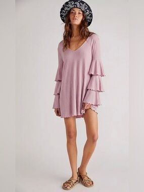 ☀️ Free People "Seashore" Tiered Sleeve Cover-Up / Mini Dress Size Small NWT